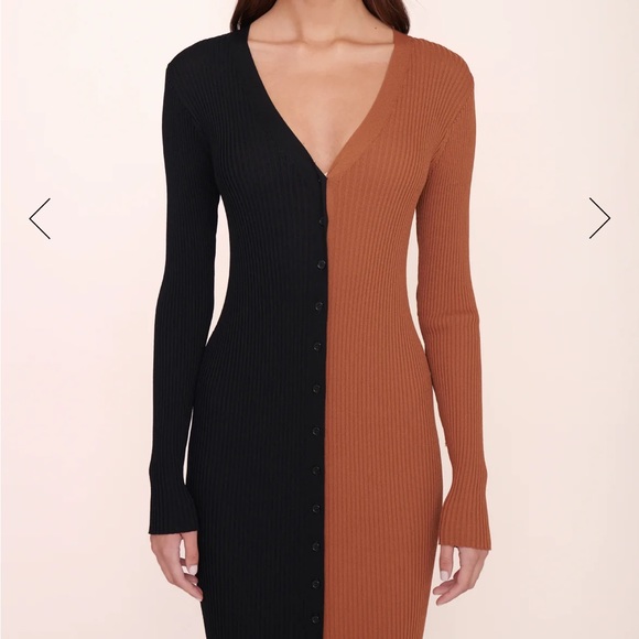 Staud Shoko Colorblocked Midi-Dress XS in tan and black - Picture 4 of 6